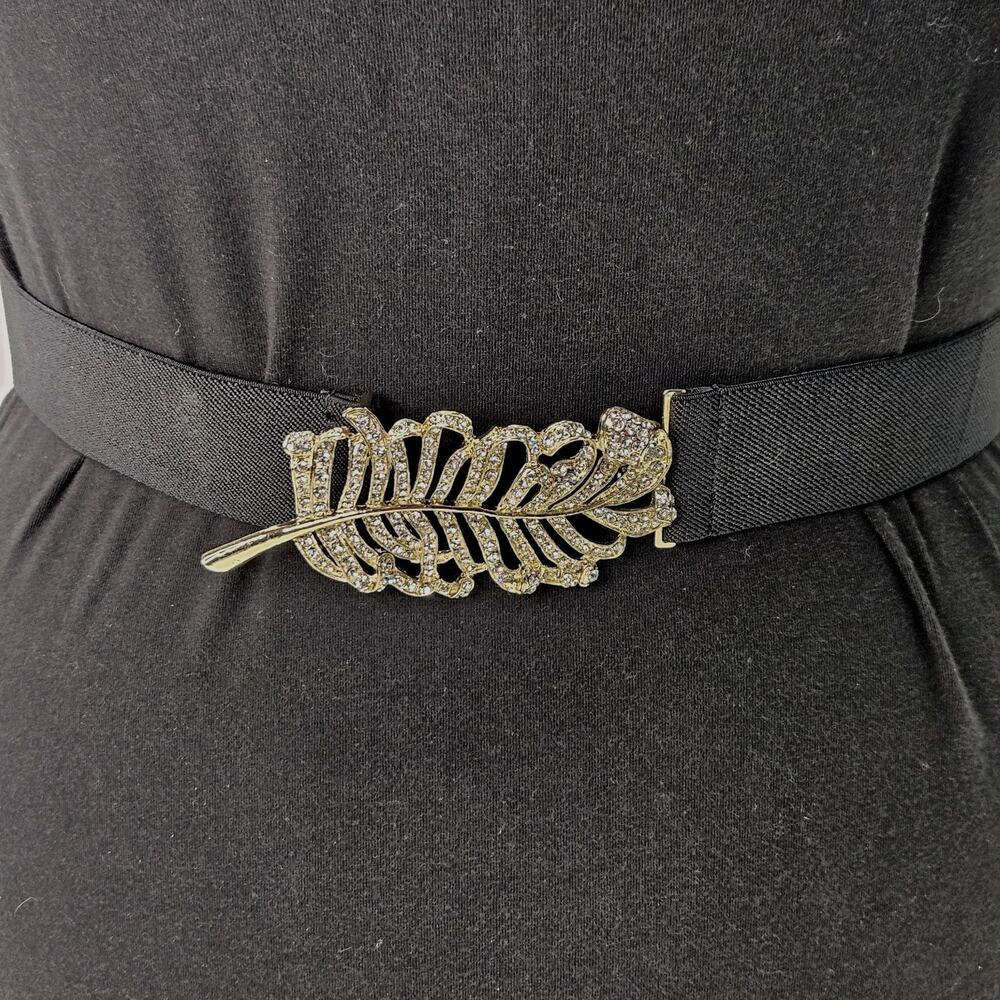 BCBG MAXAZRIA Womens Rhinestone Leaf Stretch Ajustable Waist Belt Size Small